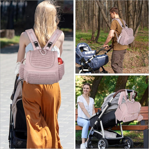 Geestock Diaper Bag Small Backpack, Stylish Quilted Baby Bag with Changing Pad, Pink Color
