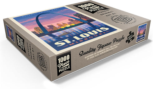 MyPuzzle St. Louis, MO Vintage Poster, Gateway Arch at Sunset, Premium 1000 Piece Jigsaw Puzzle