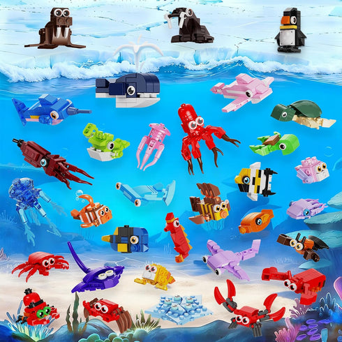 EITOLNR 32 Pack 846PCS 6-12 Marine Animals Building Blocks - Kids Party Favors Educational Toy, Goodie Bag Stuffers