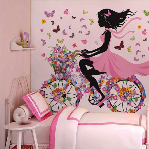 DEKOSH Girl Wall Decals for Kids Room, Butterflies and Flowers Wall Art Stickers for Nursery Decor