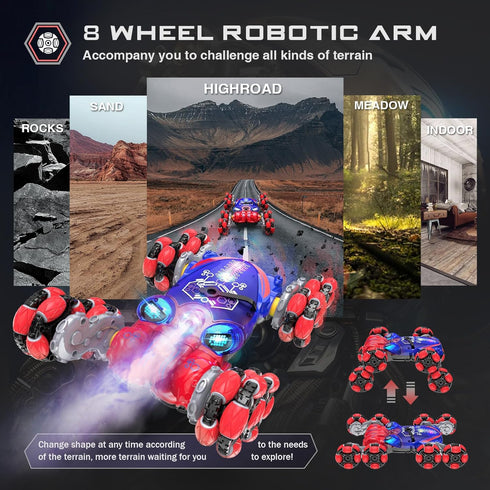 8WD 2.4GHz 8 9 10 11 12 Paaxido Remote Control Car, Gesture Sensing RC Car, RC Stunt Cars Boys Toys with Spray & Light