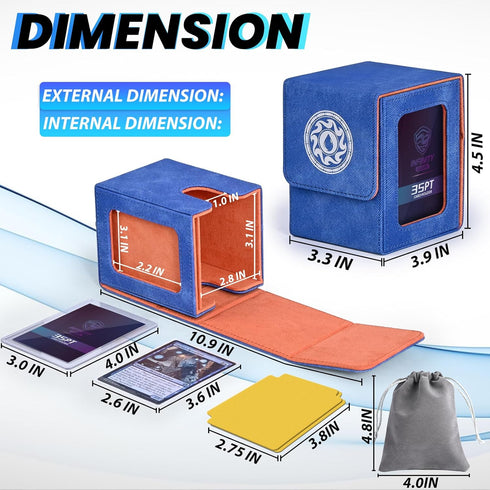 MTG Deck Box with Commander Display for 120+ Single Sleeved Cards - Denim Magnetic Card Storage Box