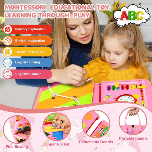 Pnooe 1-3 2-4 Toddler Busy Board Montessori Toys for Toddler Year Old, Girl Birthday Gift, Preschool Educational