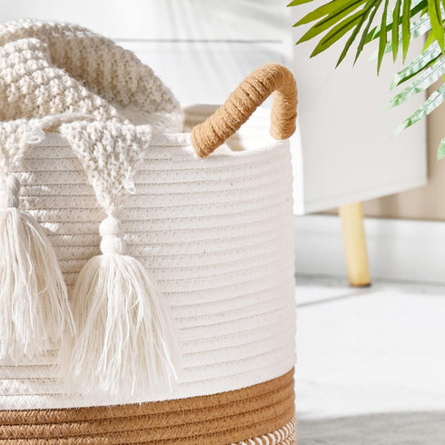(20"x13"),Woven KAKAMAY Large Blanket Basket Baskets for storage Baby Laundry Hamper, Cotton Rope Blanket Basket