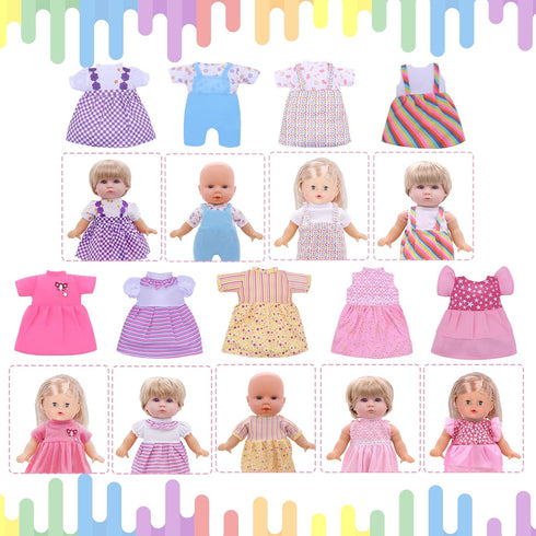 Digabi 12'' 13'' 14'' 15'' 360Sewing Pack 18 Set Baby Doll Clothes - Fits Girl Baby Dolls Clothes Dresses