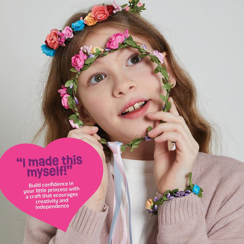 Flower Crown & Bracelet Making Kit for Kids, Crafts for Girls Ages 6-8, Birthday Gifts for DIY Hair Accessories