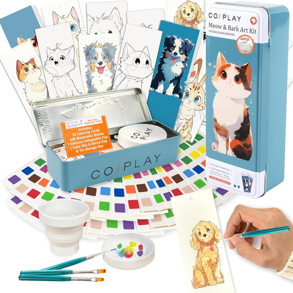 COIPLAY 648 Color Blocks Watercolor Paint Set, 52-Bookmarks, 3 Brushes, Silicone Cup,