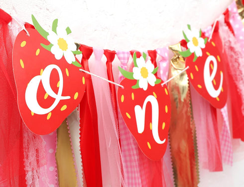 1st Strawberry Party Decorations for Birthday - Strawberry Highchair Banner, Sweet One Birthday Decorations, Best Sweet