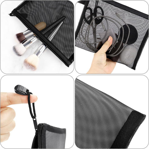 yuntop 6 (A4 2, A5 2, A6 2) PCS Mesh Pouch, Black Nylon Mesh Cosmetic Zipper Bags for Home Office Purse Diaper Bag x x