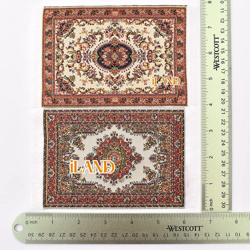 iLAND Miniature Dollhouse Accessories - Carpet for 1/12 Scale Dolls, Woven Rugs 6” x 3.8” (2pcs Fragrance)
