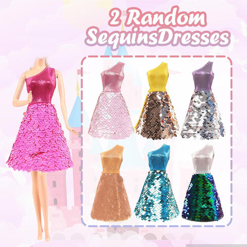 25 PCS Doll Clothes for 11.5 Inch Girl Doll, Including 3 Flower Dresses, 2 Sequin Dresses, 3 Casual Wear