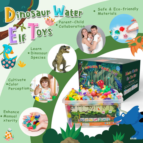 Magic Water Elf Toy Kit - Aqua Fairy Water Gel Kit with 20 Magic Gels & 10 Dinosaur Molds, DIY STEM Kits for Kids