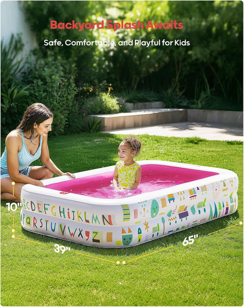 65" 39" QPAU Kiddie Pool x Inflatable Pool for Kids & Toddlers, Ball Pit & Baby Pool with Soft Floor, Educational