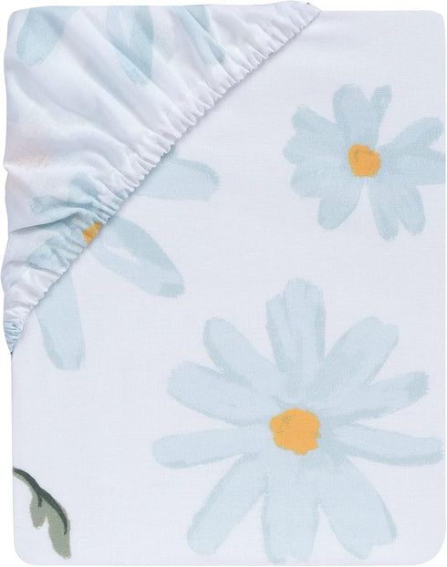 100% Lambs & Ivy Sweet Daisy Cotton White/Blue Floral Baby Fitted Crib Sheet