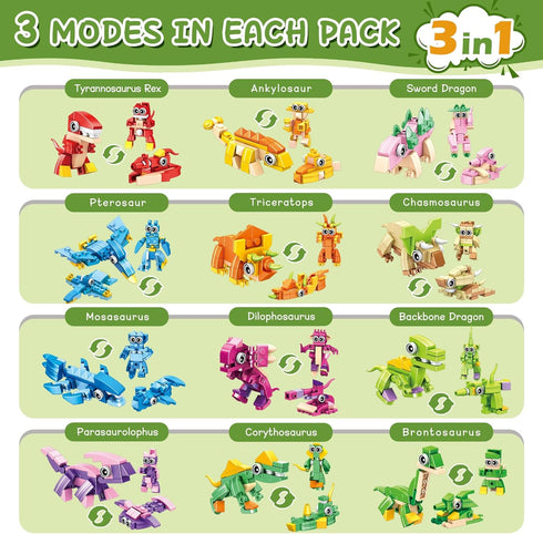 24 Pack 3-in-1 6-12 Easter Party Favors for Kids, Dinosaur Building Block Toys, Kids Classroom Gifts, Stocking