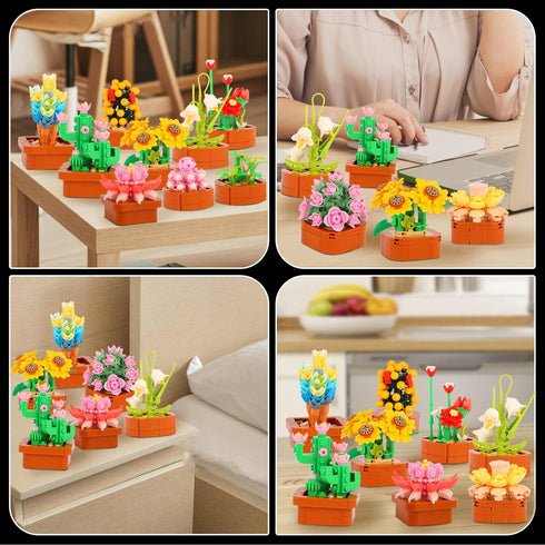 BIZNESMEN 1403 3.6mm Set 12 Pack 10+)Romantic PCS Mini Succulent Flower Building Blocks - Creative Botanical Toys