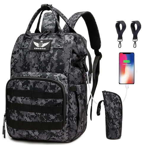 Diaper Bag Backpack with USB Charging Port Stroller Straps and Insulated Pocket,army