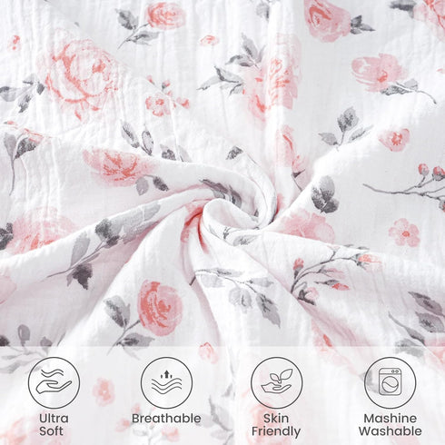 david's kids Muslin Baby Blanket for Girls, Soft Lightweight with Muslin Cotton Front, 40x50 Inches, Floral