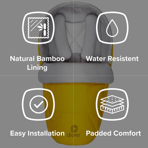 Diono Universal Newborn Pod for Sleeping, Water Resistant Lining, Baby Head and Body Support, Yellow Sulphur