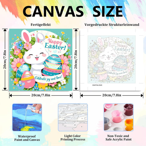 Aestalrcus 8-12, 8 8 Inch Easter Paint by Numbers Kit for Kids with Frame, Easter Bunny Paint by Numbers for Kids Ages