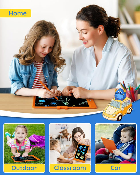 TEKFUN 10IN LCD Writing Tablet for Boys Girls, Magic Doodle Board with Anti-Lost Stylus, Mess Free Coloring (Orange)