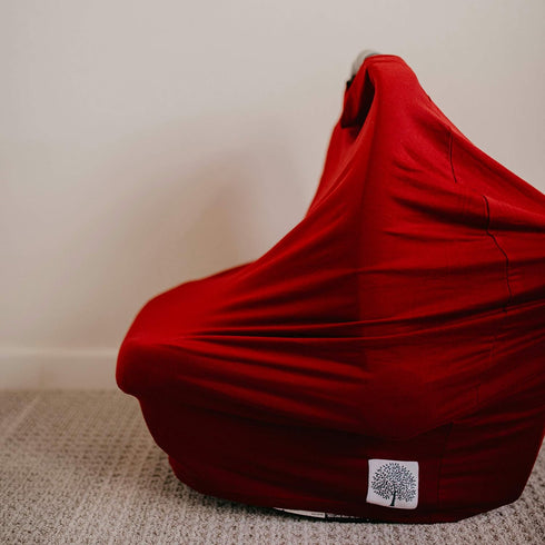 Parker Baby 4 in 1 Car Seat Cover, Stretchy Canopy, Nursing Cover, Grocery Cart Cover, Cherry