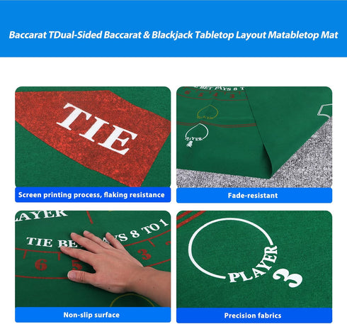 36" 72" GSE Games & Sports Expert x Double-Sided Casino Layout Felt, Las Vegas Style Tabletop Mat for Parties, Home