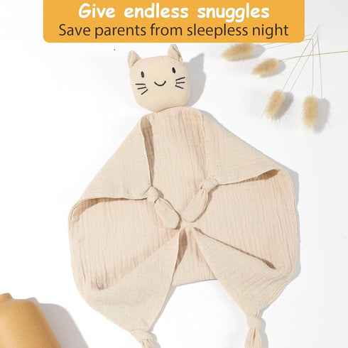 Cat Loveys for Baby, Muslin Security Blankets for Babies, Soft Breathable Cotton Snuggle Animals for Newborns