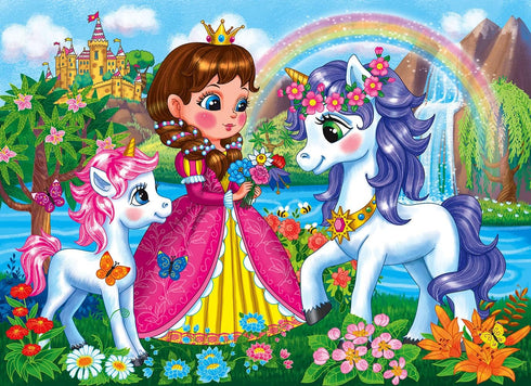 100 Piece Jigsaw Puzzle for Kids Ages 4-8 Year Old - Educational Princess & Unicorns Toddler Learning Toys