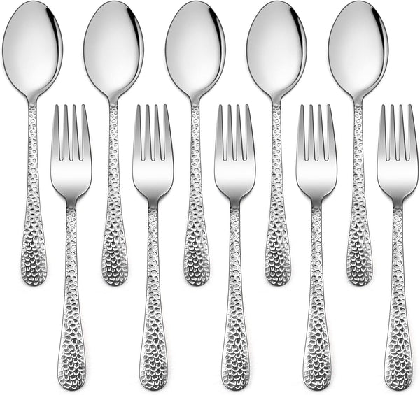 LIANYU 10-Piece Kids Silverware Set, 5 Kid Spoons & 5 Kid Forks, Stainless Steel Toddler Flatware