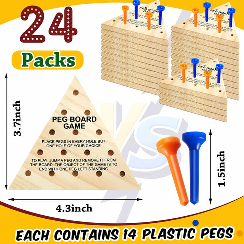 24 Pack Wooden Triangle Peg Game, Triangle Wooden Board Games, Family Travel Games, Fun Triangle Puzzle Toy