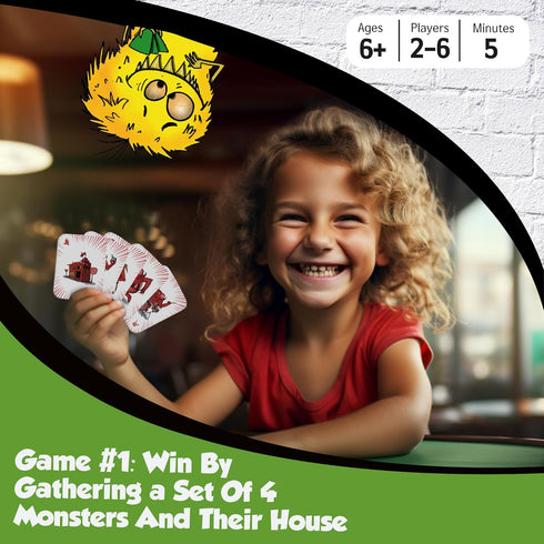 Speedy Monsters Kids Card Games - 2 Fun Fast-paced Games for Kids Ages 8-12, No Reading Required