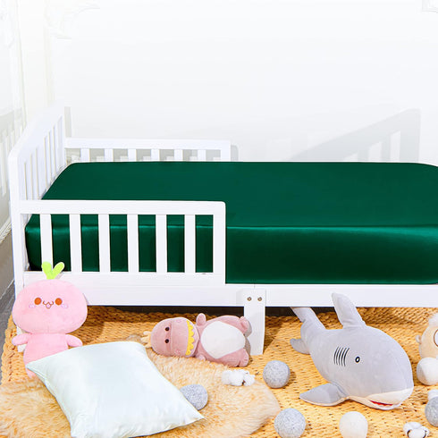 NTBAY 2 Pack Silk Satin Fitted Crib Sheet, Dark Green, Super Soft and Silky, 28x52 Inches for Crib and Toddler
