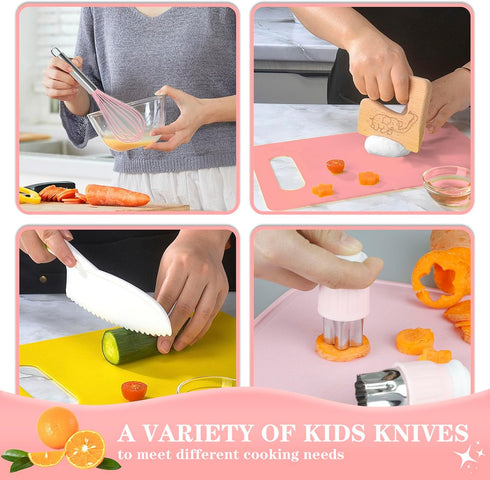 DEABOLAR 33 Sets Set Pieces Kids Cooking Real, Kids Chef Role Play Costume with Plastic Toddler Safe Knives Kids