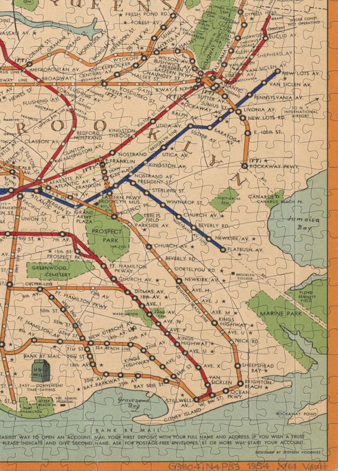 1954 Map of New York City Subway - 1000 Piece Jigsaw Puzzle for Adults, NY Underground