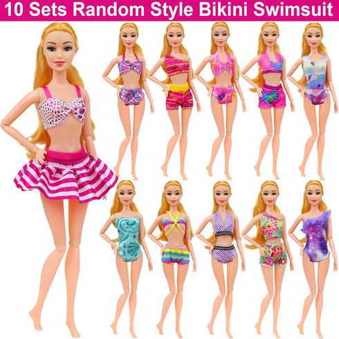 Ecore Fun 35 PCS Doll Clothes Swimwear Beach Bathing Kit, 10 Bikini Swimsuits, 2 Swimming Rings, 4 Fashion Glasses