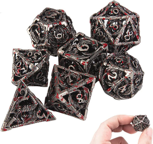 DND Dice, Hollow D&D Metal Dice Set with Gift Box, 7 PCs Steampunk Polyhedral Dice for RPG Games