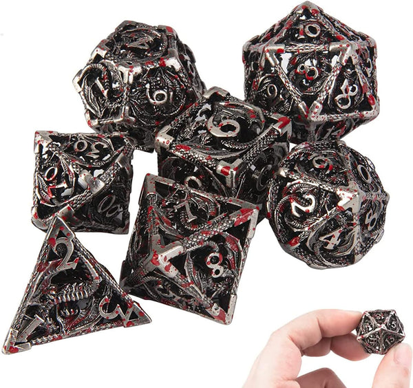 DND Dice, Hollow D&D Metal Dice Set with Gift Box, 7 PCs Steampunk Polyhedral Dice for RPG Games
