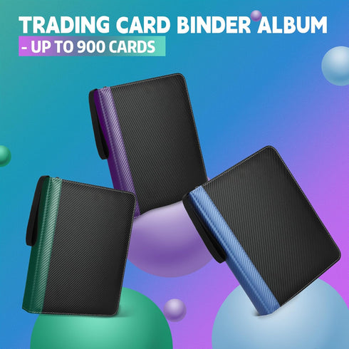 9 Pockets Trading Card Binder with Sleeves, 900 Double Sided Pocket PU Card Collection Binder, Blue