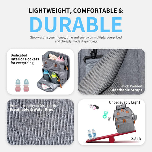 Backpack KABAQOO Diaper Bag with Detachable Changing Station, Large Capacity Baby Diaper Bags for Boys & Girls, Baby