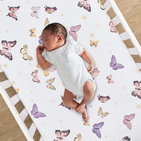 100% Lambs & Ivy Butterfly Dreams Breathable Cotton Fitted Baby Crib Sheet