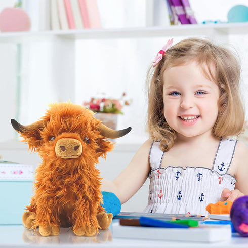 Bsanker Highland Cow Stuffed Animal Toy, Cute Realistic Highland Cow Plush Toy Fluffy Farm Highland Cow Plushies Decor