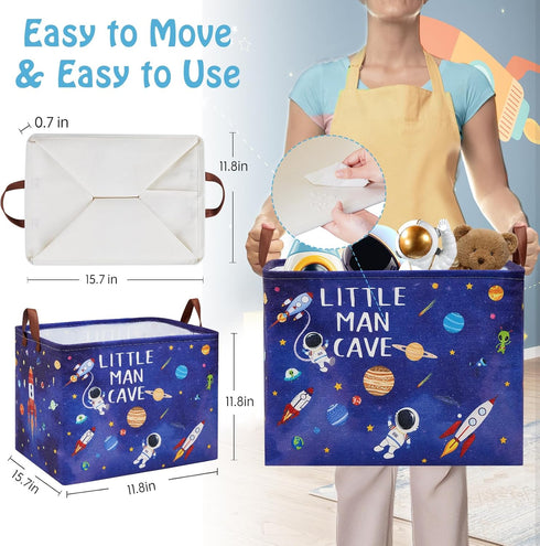 Astronaut Nursery Basket Laundry Hamper,Space Storage Basket with Inspirational Quotes, Planets Boy Room Decor Toy Box