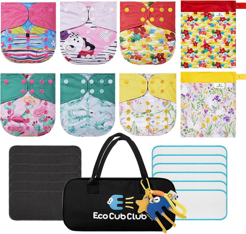 ECOCUBCLUB Reusable Washable Cloth Diapers 6pcs for Baby Shower,Leak-Proof Double Gussets Fleece Lining,12