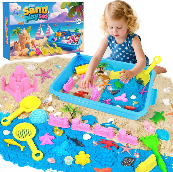 Mikiwon Ocean Sensory Bin, Sandbox Play Sand Art Kit with 3.3lbs Play