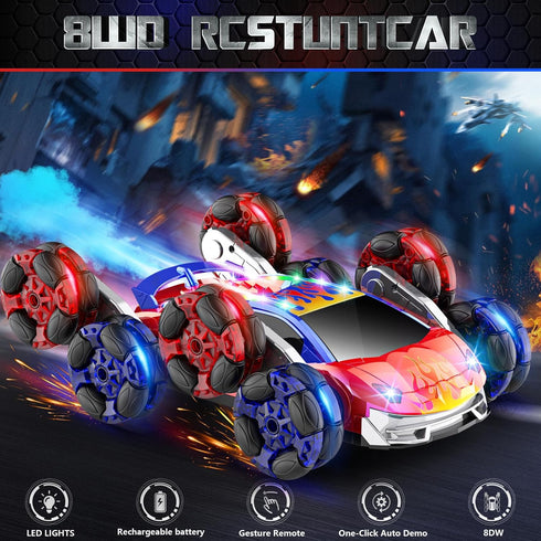 8WD Car,2.4GHz 7 OSIMILY Remote Control Gesture Sensing RC Stunt Car,Cool Spray Rotation RC Car with Lights