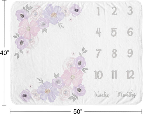 Sweet Jojo Designs Watercolor Floral Girl Milestone Blanket Monthly Newborn First Year Growth Mat Baby Shower Memory