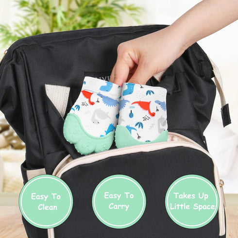 2 Pack Silicone Teething Mitt, Safe Infant Teething Mitten for Pain Relief, Prevent Scratches, 0-12 Months