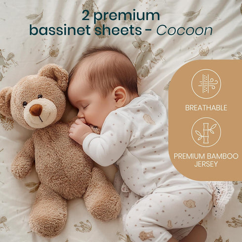 (2 Pack) 20.8 31.5 23.6 35.4 Tutti Bambini Premium Bassinet Sheets - Soft & Breathable Bamboo Viscose Jersey