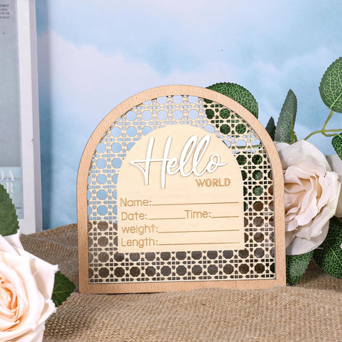 Josojoou 5.5in Baby Announcement Sign, Wooden Arched Baby Shower Welcome Sign, Hello World Newborn Welcome Signs Birth